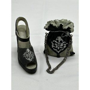 Miniature Black&Green Purse and Shoe Resin Figurines w/chain Strap & Rhinestones